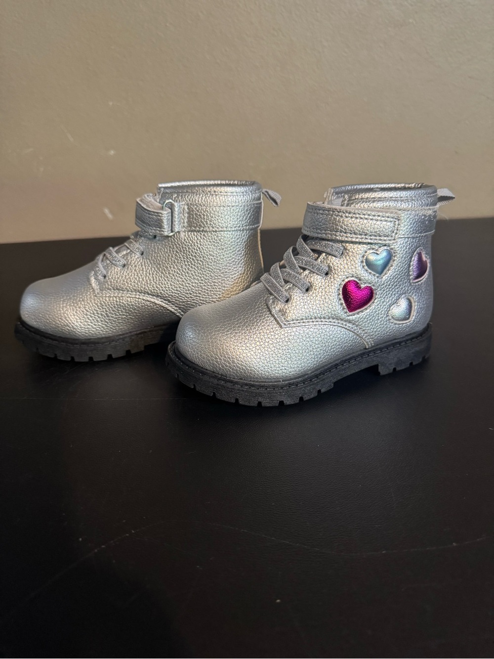 Carter’s, Sliver Faux Fur Leather & Heart, Children’s Size 9, Girl’s Ankle Boots